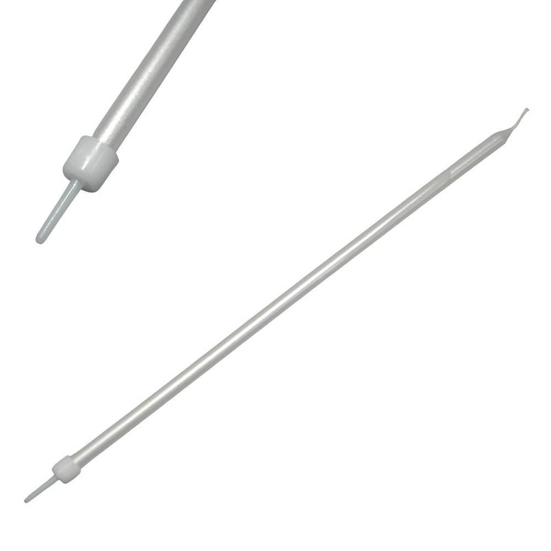 Vela Palito Gigante Metalizada Branca 17cm Silver Festas (08 unidades)