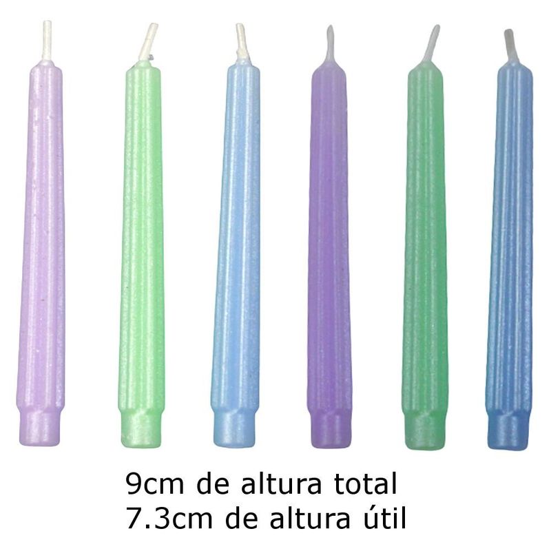 Vela Palito Espiral Metalizada Candy Color 8cm Silver Festas (06 unidades)