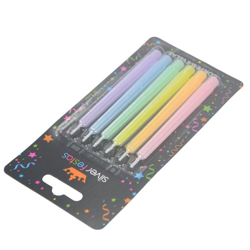 Vela Palito Espiral Metalizada Candy Color 8cm Silver Festas (06 unidades)