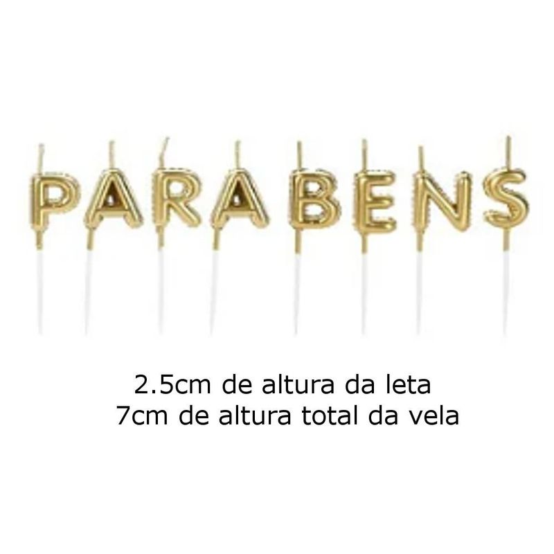 Vela Parabéns Dourada Ref. V163 2.5cm Silver Festas (8 Peças)