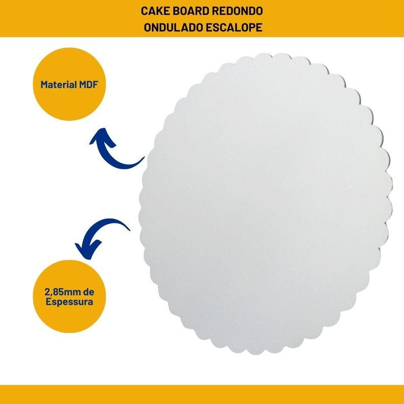 Cake Board de MDF Redondo Ondulado Escalope Branco Curifest (01 Unidade)-18cm