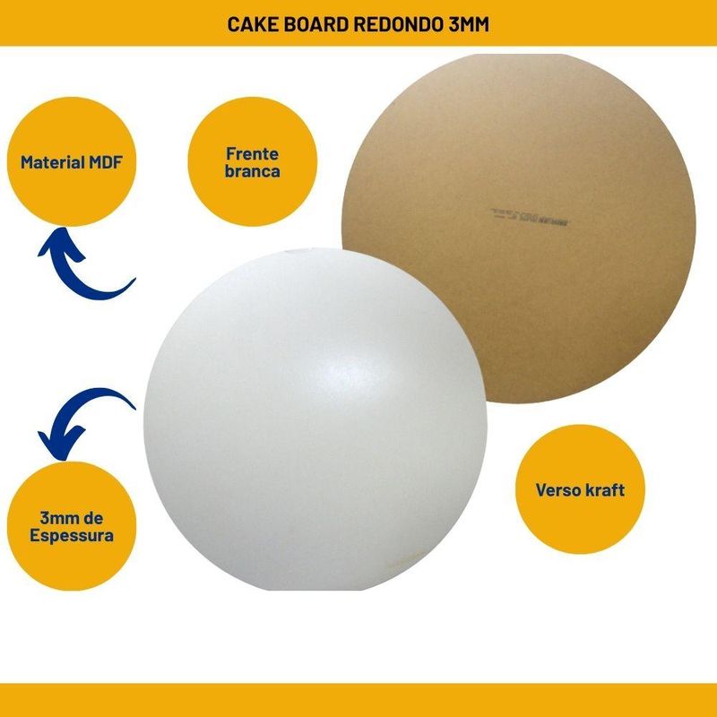Cake Board de MDF Redondo 3mm Branco Curifest (01 Unidade)-12cm