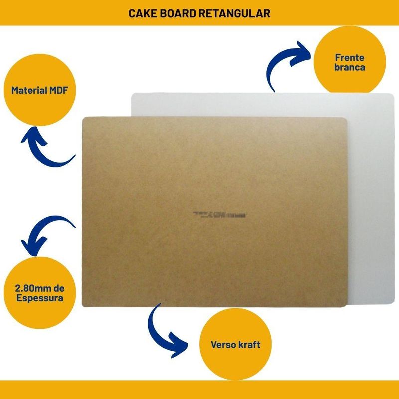 Cake Board de MDF Retangular 2.80mm de Espessura Branco Curifest (01 Unidade)-15x20cm