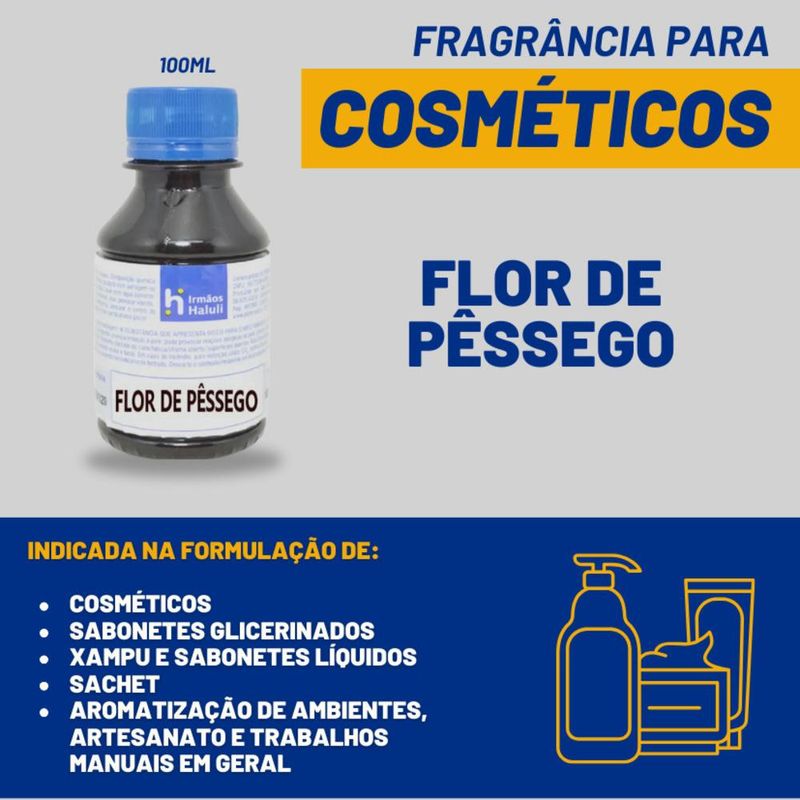 Essência Flor de Pêssego para Cosméticos e Sabonetes Linha Azul Irmãos Haluli (100ml)
