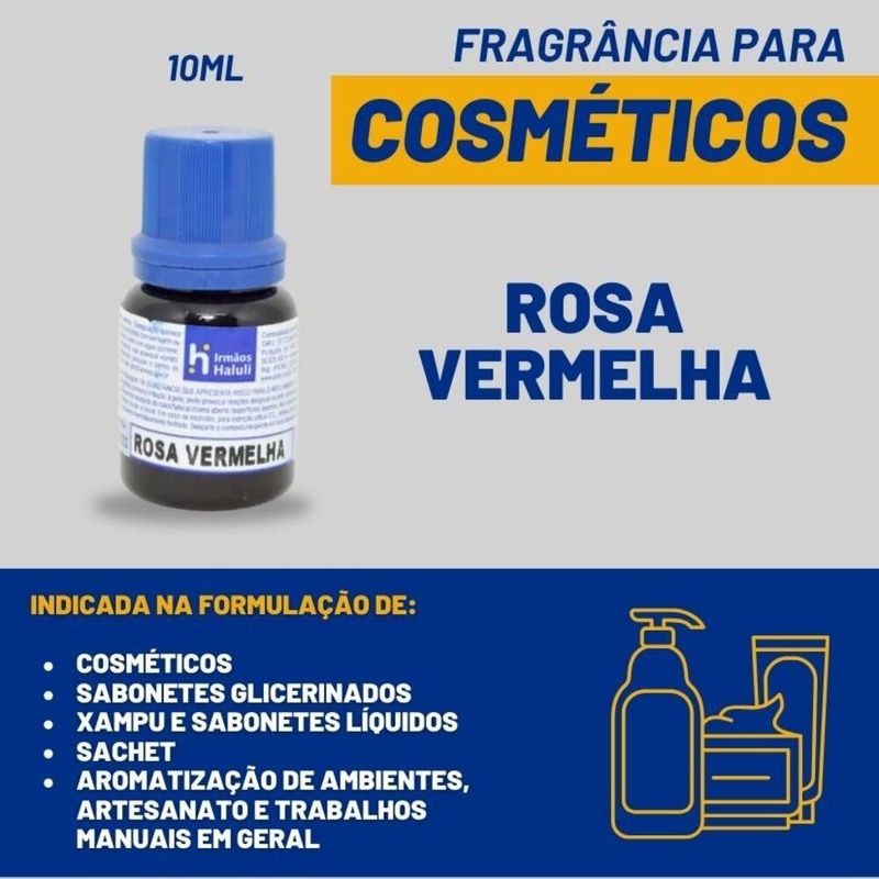 Essência Rosa Vermelha para Cosméticos e Sabonetes Linha Azul Irmãos Haluli (10ml)