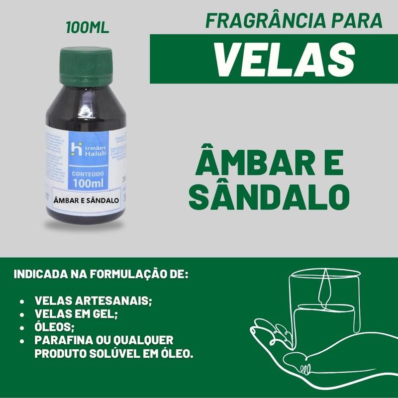 Essência Âmbar e Sândalo para Velas e Óleos Irmãos Haluli (100ml)