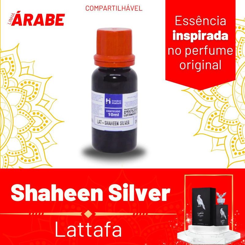Essência LAT-Shaheen Silver Compartilhável P/ Perfumes Linha Árabe Irmãos Haluli (10ml)