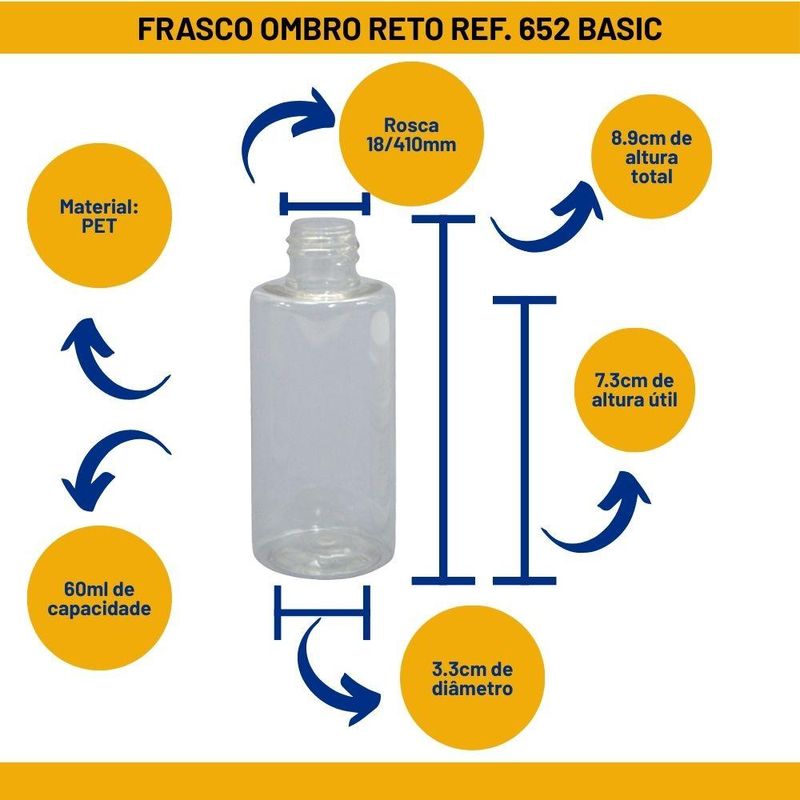 Frasco PET M2 Cristal Cód. 652-1 60ml Rosca 18 Bacic Plásticos (01 unidade)