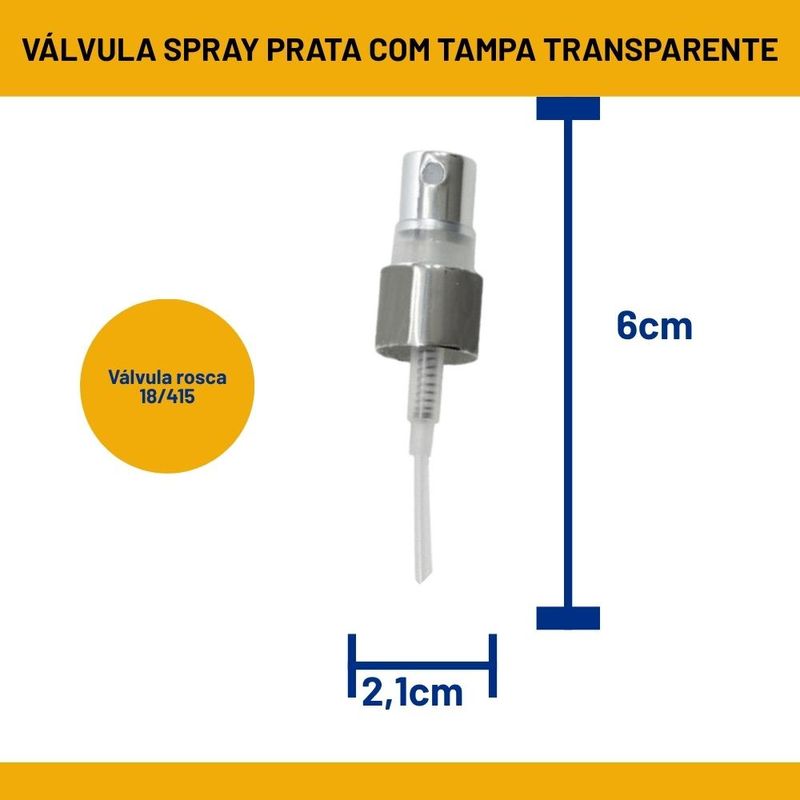 Válvula Spray Rosca 18/415 Prata com Tampa Transparente (01 unidade)
