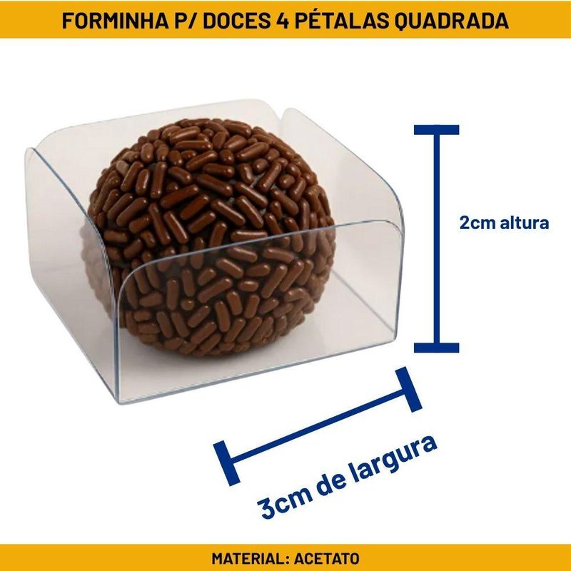 Forminha de Acetato Transparente P/ Doces 4 Pétalas Quadrada 2x3cm Curifest (50 unidades)