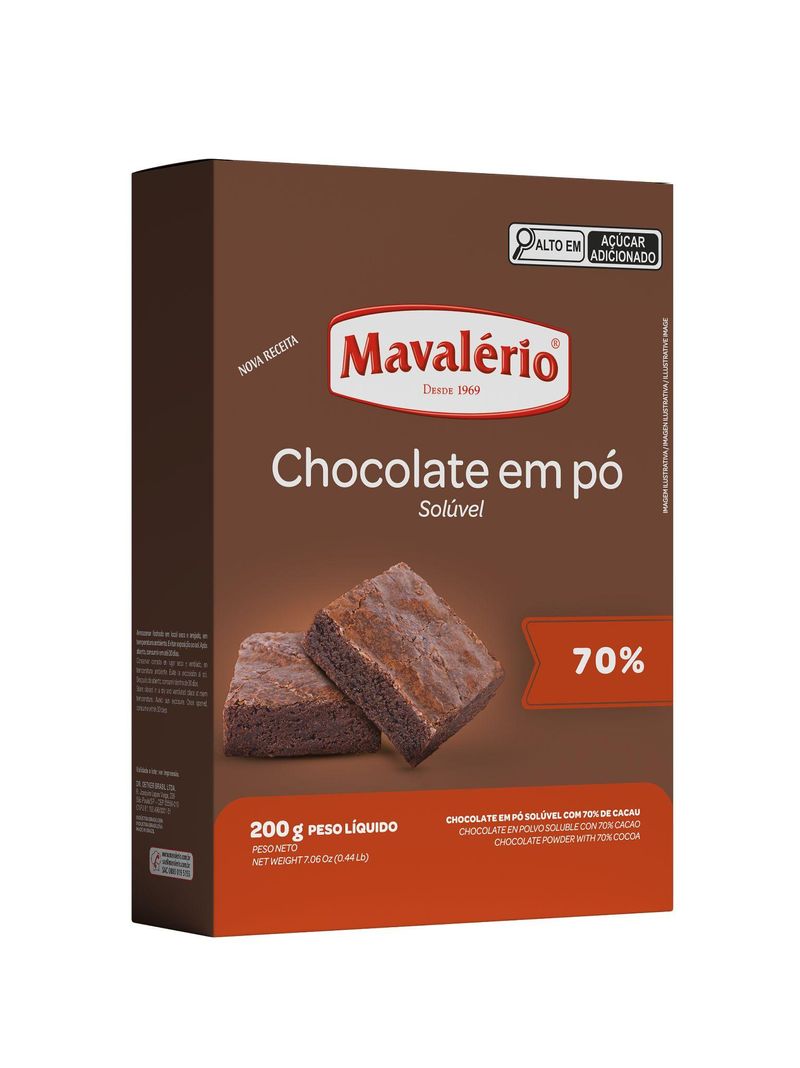 Chocolate Gourmet em Pó (70% Cacau) Solúvel Mavalério (200 gramas)