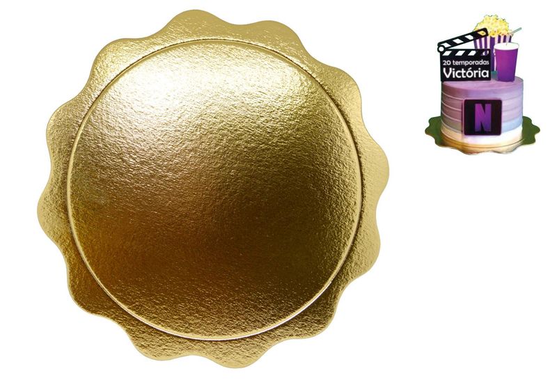 Cakeboard Viva Paper Ondulado Dourado 26cm Ultrafest (1 unidade)