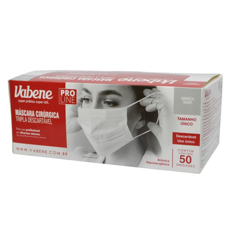 Máscara Cirúrgica Descartável Pro Line Tripla Camada com Elástico Branca Vabene (50 unidades)