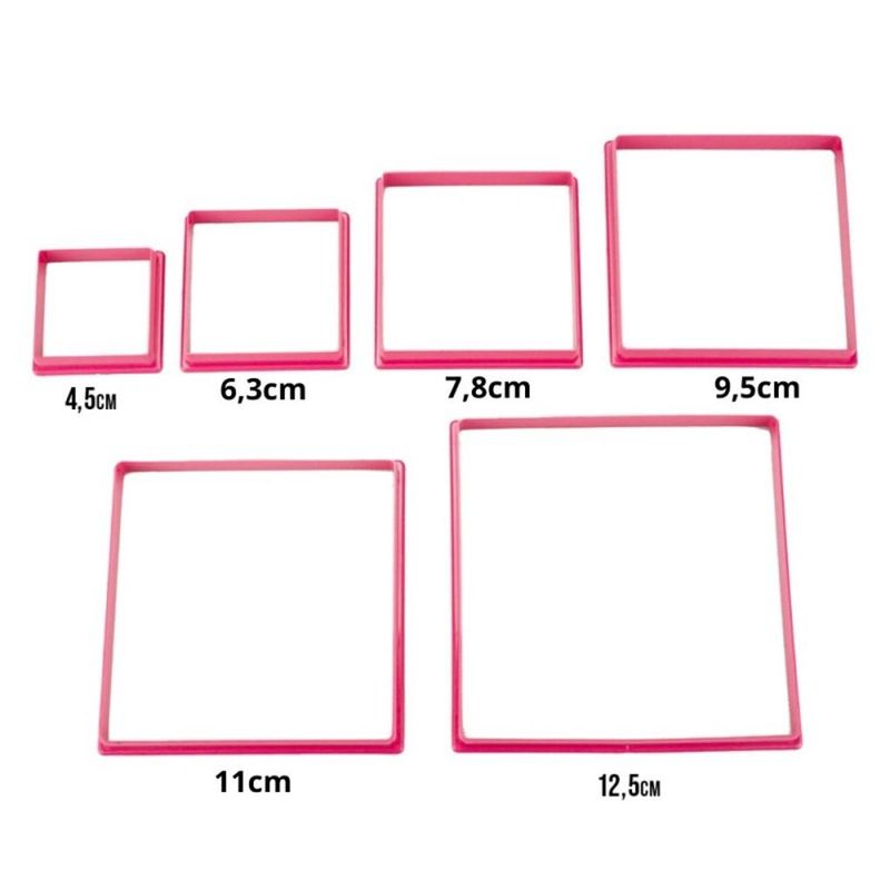 Jogo de Cortadores de Plástico Quadrado Rosa Ref.: GMEZN 1008 Prime Chef (6 peças)