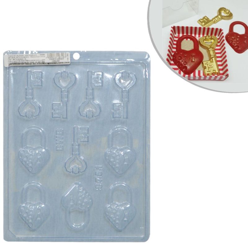 Forma de Acetato Simples Chave e Cadeado Coração Ref. 9751 BWB (01 unidade)