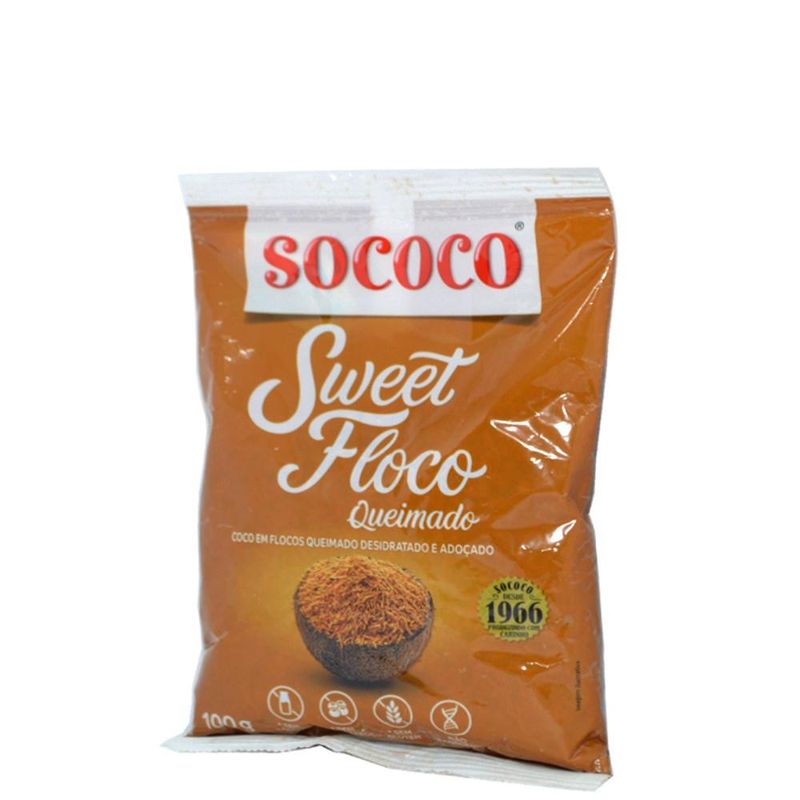 Coco em Flocos Queimado Desidratado e Adoçado Sweet Floco Queimado Sococo (100 gramas)