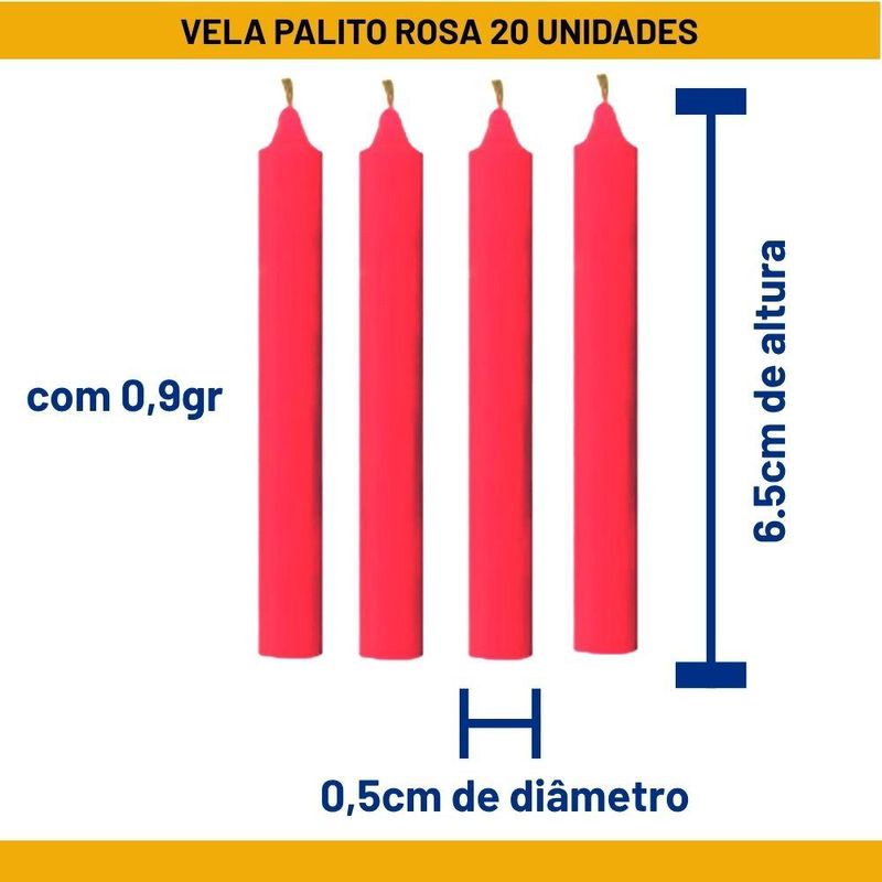 Vela Palito P/ Aniversário Rosa 6.5cm Curifest (20 unidades)