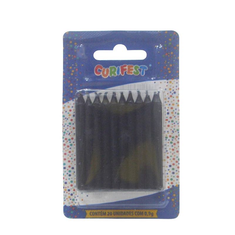 Vela Palito P/ Aniversário Preta 6.5cm Curifest (20 unidades)