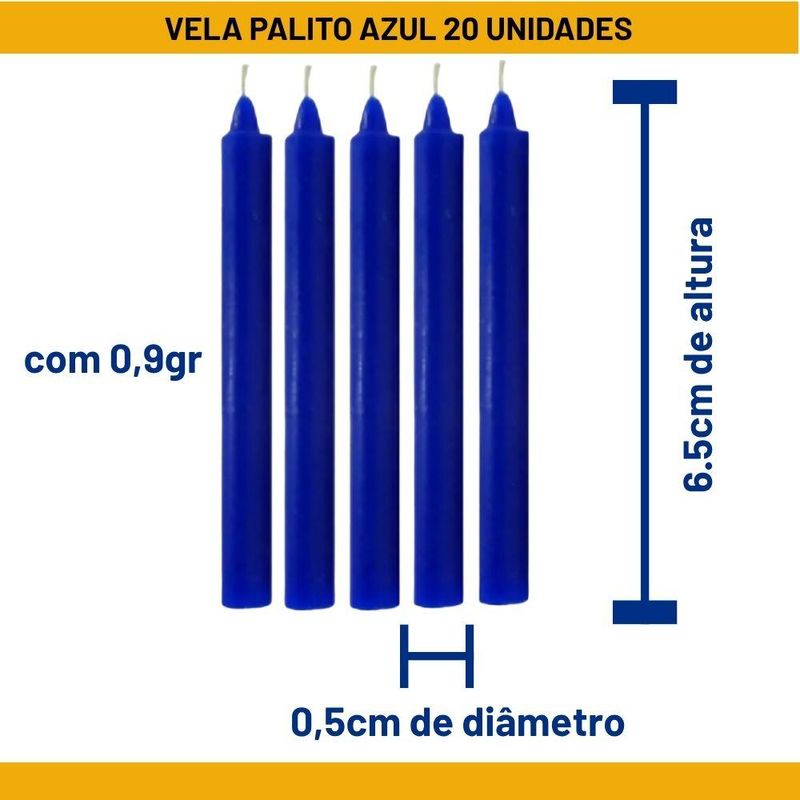 Vela Palito P/ Aniversário Azul 6.5cm Curifest (20 unidades)