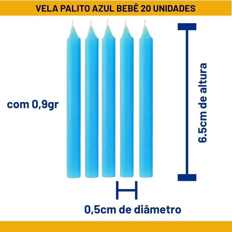 Vela Palito P/ Aniversário Azul Bebê 6.5cm Curifest (20 unidades)