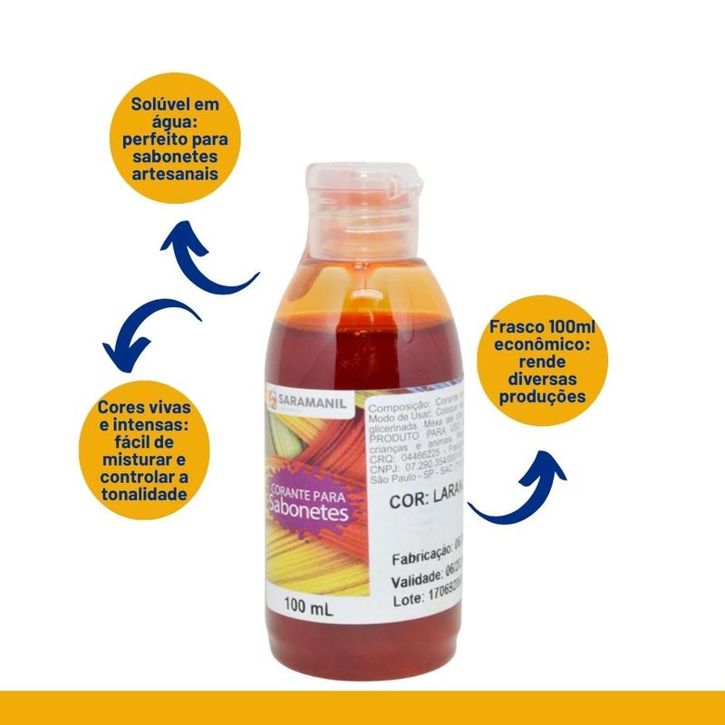 Corante Líquido para Sabonetes Artesanais Laranja Saramanil (100ml)