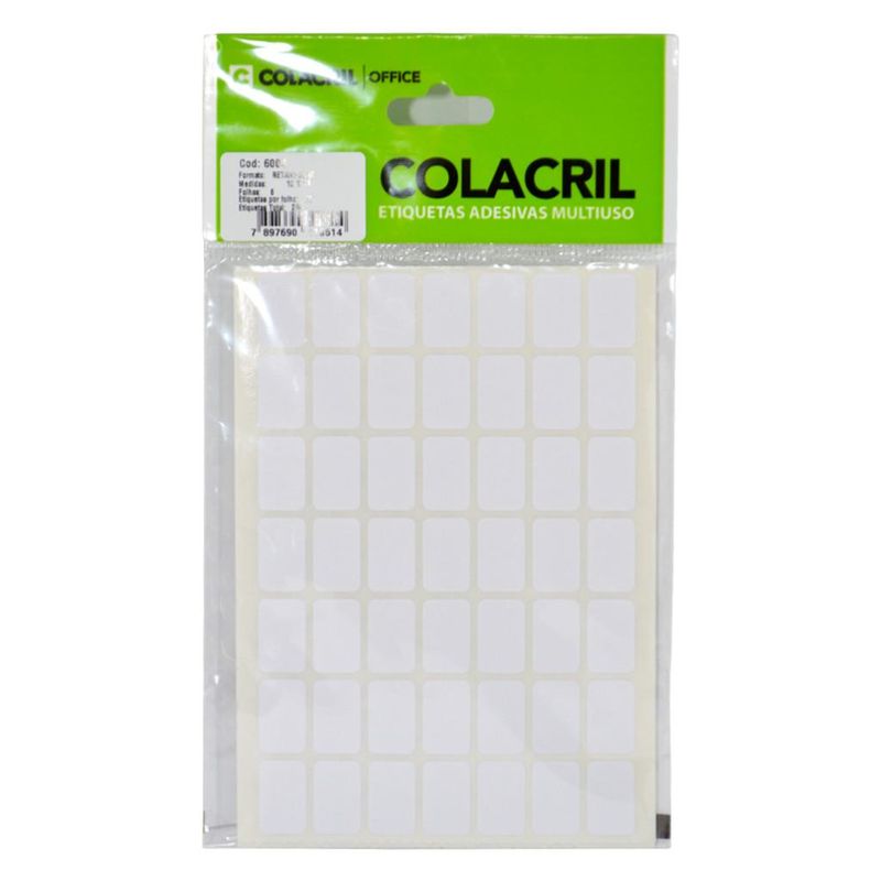 Etiquetas Adesivas Multiuso Retangular Branca 12 x 19mm Ref. 6004 Colacril (294 etiquetas)
