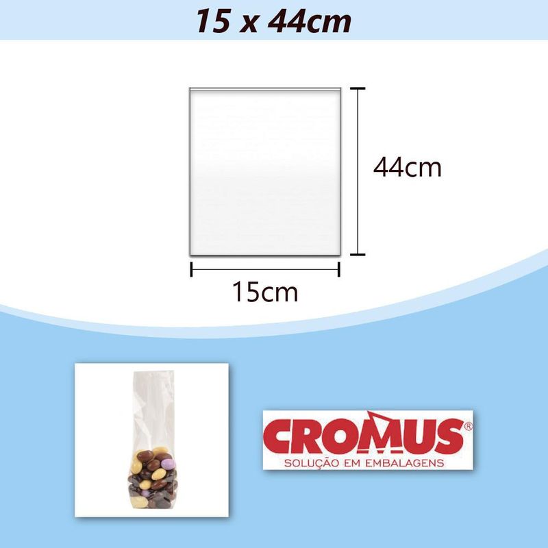 Saco de Polipropileno Transparente Incolor 15x44cm Ref.: 11301126 Cromus (100 unidades)