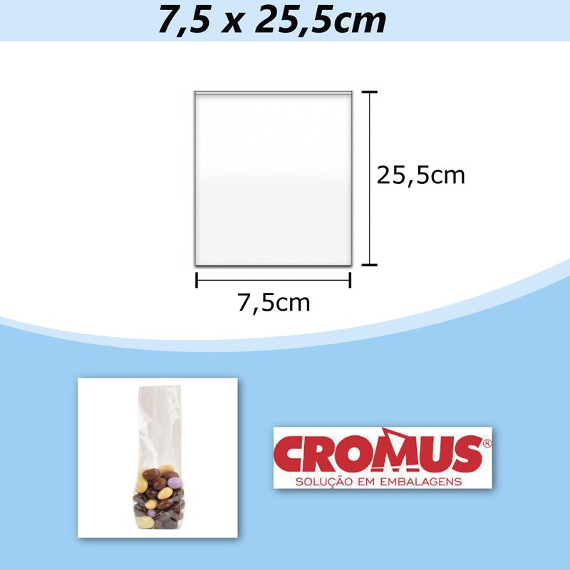 Saco PP Incolor 7,5x25,5cm Cromus (25 unidades)