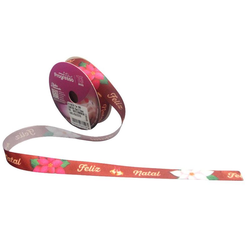 Fita de Cetim ECF 003TR 15mm Cor 094 Flores Natalinas Progresso (10 metros)
