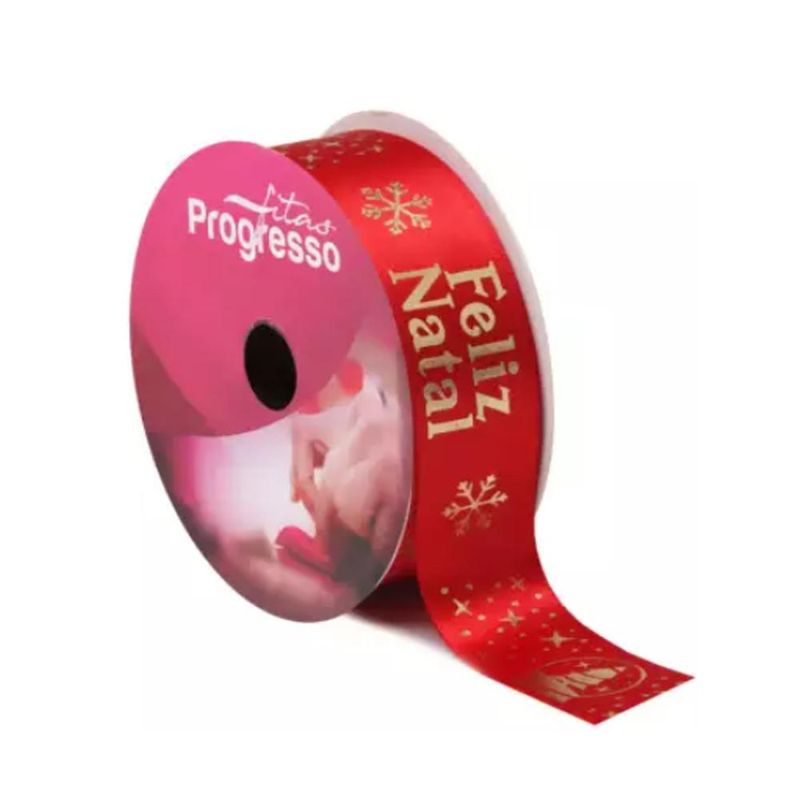 Fita de Cetim ECF 009F 38mm Cor 017 Feliz Natal Alto Relevo Progresso (10 metros)
