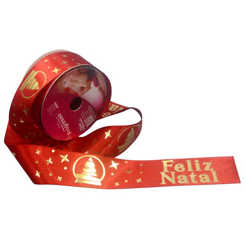 Fita de Cetim ECF 009F 38mm Cor 017 Feliz Natal Alto Relevo Progresso (10 metros)