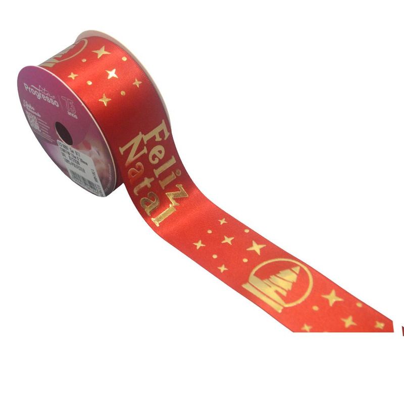 Fita de Cetim ECF 009F 38mm Cor 017 Feliz Natal Alto Relevo Progresso (10 metros)