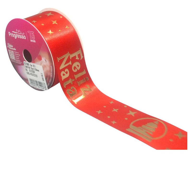 Fita de Cetim ECF 009F 38mm Cor 017 Feliz Natal Alto Relevo Progresso (10 metros)