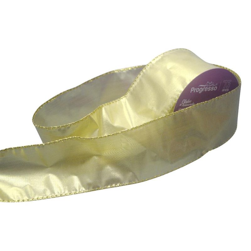 Fita de Cetim MC026 63mm Cor 203 Natal Aramada Metalizado Dourada Progresso (10 metros)