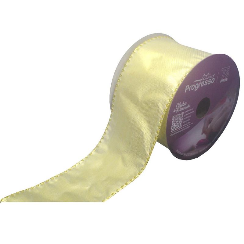 Fita de Cetim MC026 63mm Cor 203 Natal Aramada Metalizado Dourada Progresso (10 metros)