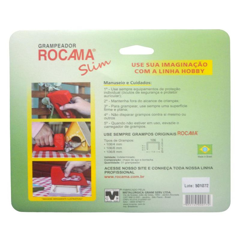 Grampeador Manual para Tapeceiro Hobby Slim Vermelho Rocama (01 unidade)