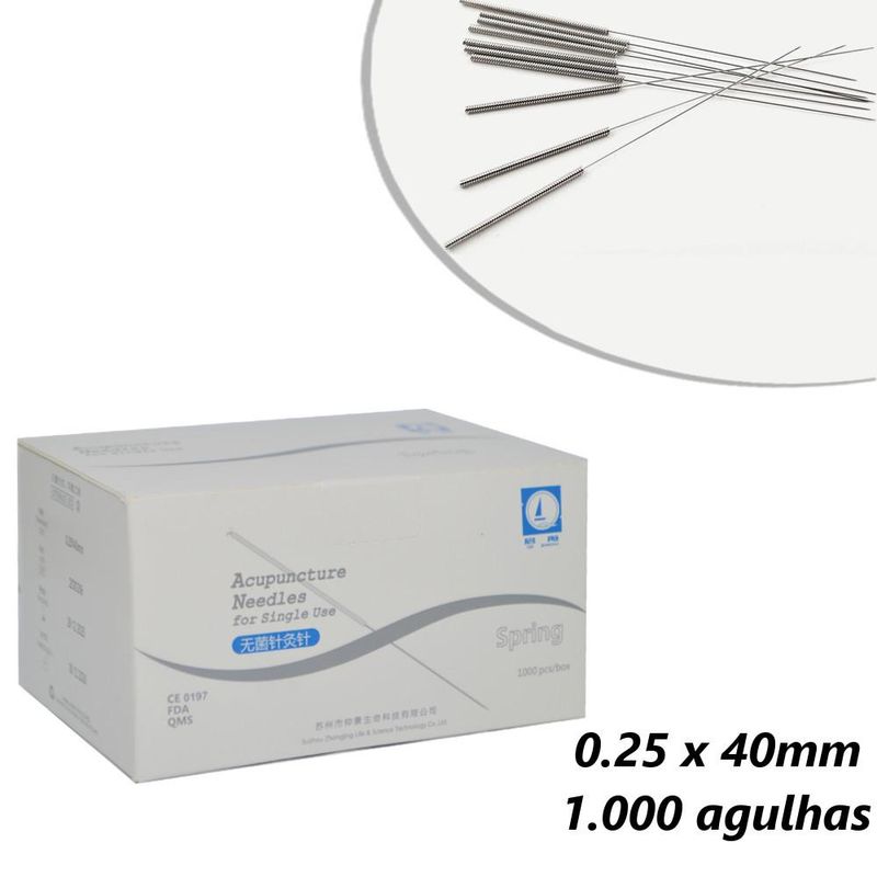 Agulhas de Acupuntura 0.25x40mm QIZHOU (1.000 unidades) - VALIDADE: 29/12/2025