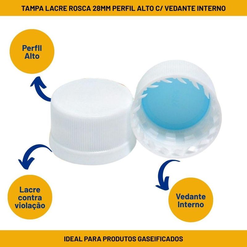 Tampa Lacre Rosca 28mm Branca Perfil Alto C/ Vedante Interno (01 unidade)