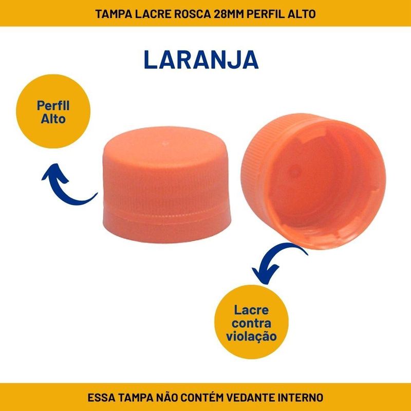 Tampa Lacre Rosca 28mm Laranja Perfil Alto S/ Vedante Interno (01 unidade)