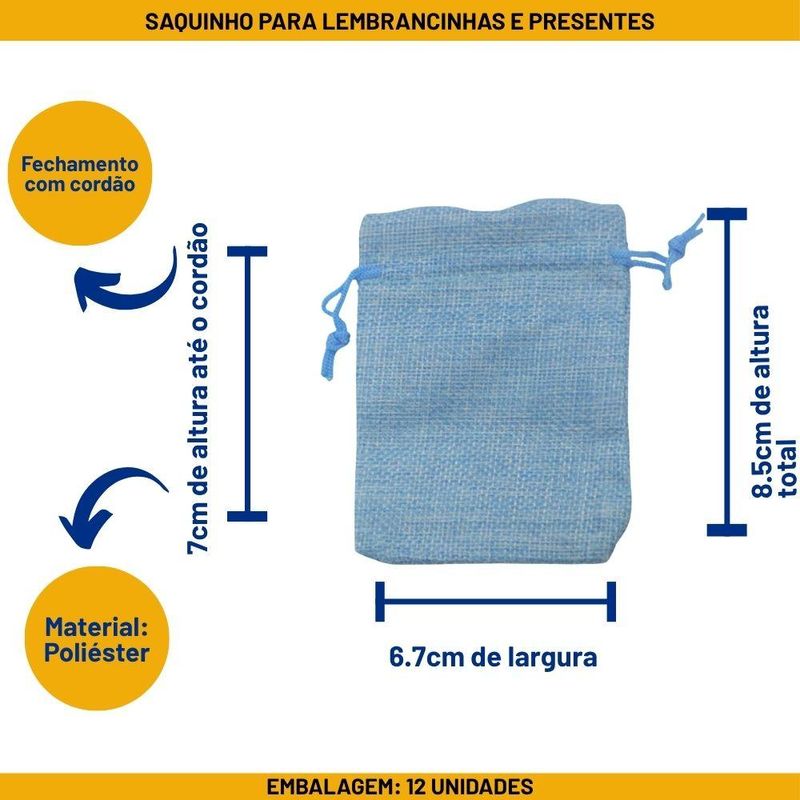 Saquinho de Poliéster Azul Claro 7x9cm Ref. SAC7-J Comercial Wei (12 unidades)