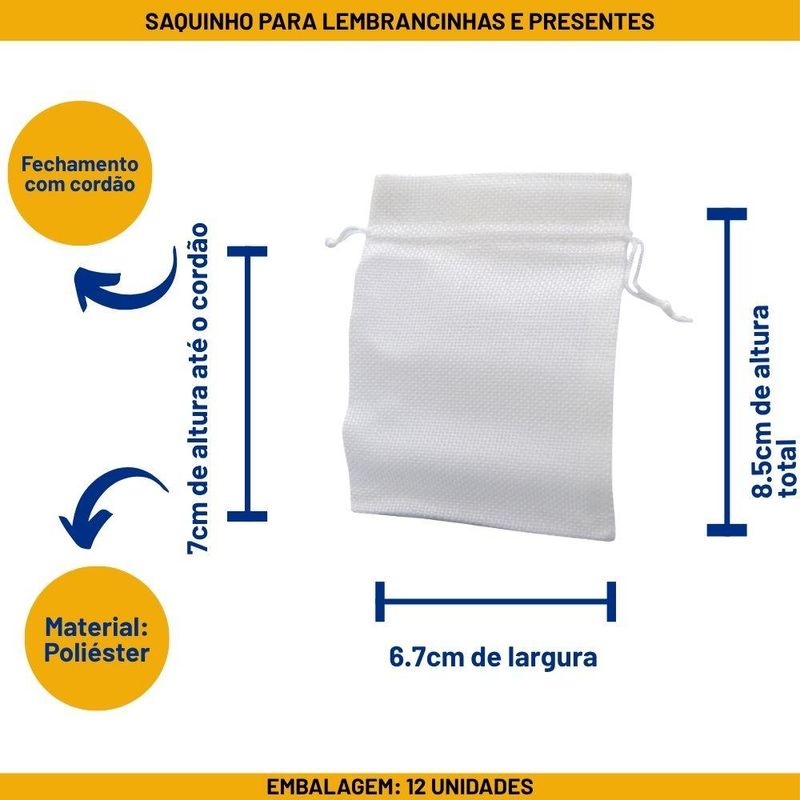 Saquinho de Poliéster Branco 7x9cm Ref. SB7-J Comercial Wei (12 unidades)
