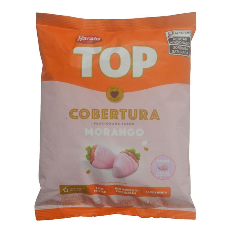 Cobertura Fracionada em Gotas Sabor Morango Top Harald (1.010kg)