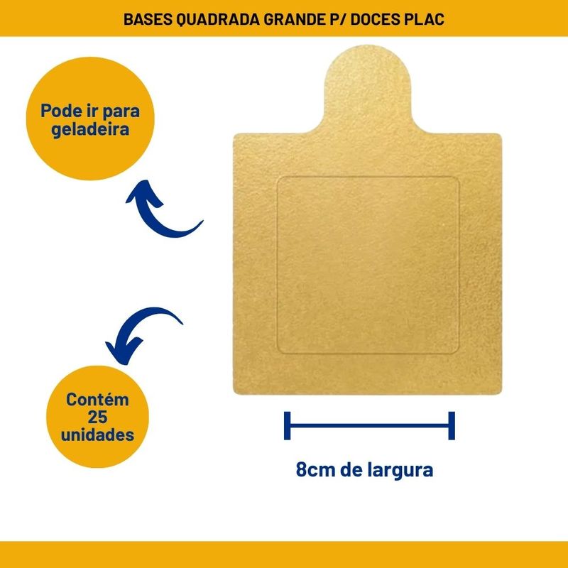Base Laminada para Doces Ouro Quadrada G 8cm Ref. P2312 Plac (25 unidades)
