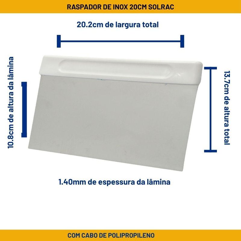 Raspador de Inox C/ Cabo Branco de Polipropileno 20x12cm Solrac (01 unidade)