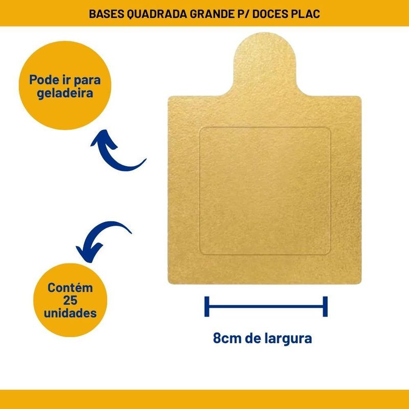Base Laminada para Doces Ouro Quadrada G 8cm Ref. P2312 Plac (25 unidades)