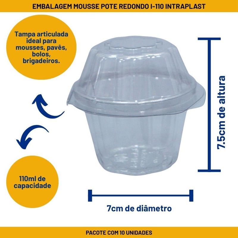 Embalagem Mousse 110ml Pote Redondo Transparente Ref. I-110 Intraplast (10 unidades)