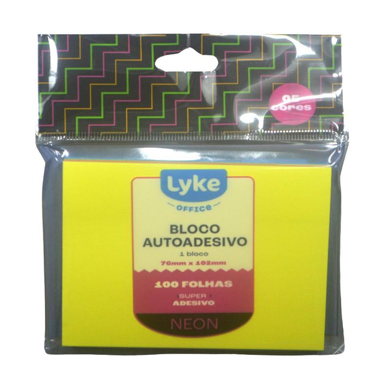 Bloco Autoadesivo Neon 76mm x 102mm Lyke (100 folhas)
