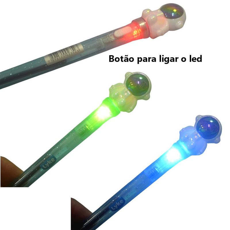 Caneta Gel Giratória Astronauta C/ Led 0.7mm Azul Lyke (01 unidade)
