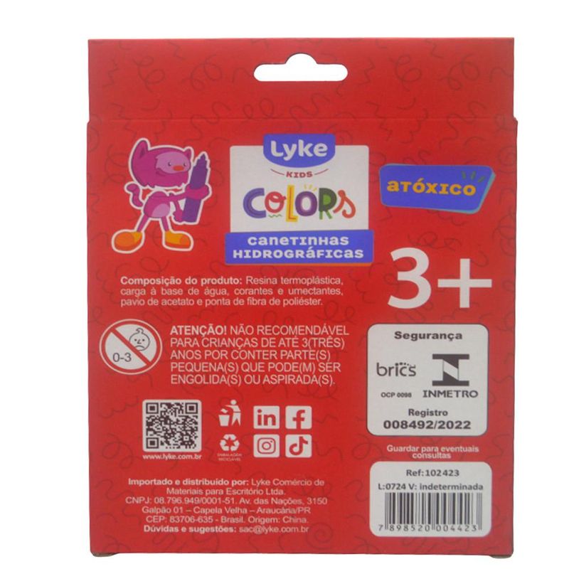 Canetinhas Hidrográficas C/ 24 Cores Lyke Kids (24 unidades)