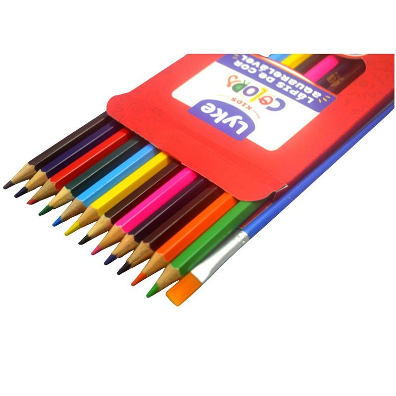 Lápis de Cor Aquarelável Madeira Sextavado C/ 12 Cores + Picel Lyke Kids (13 unidades)